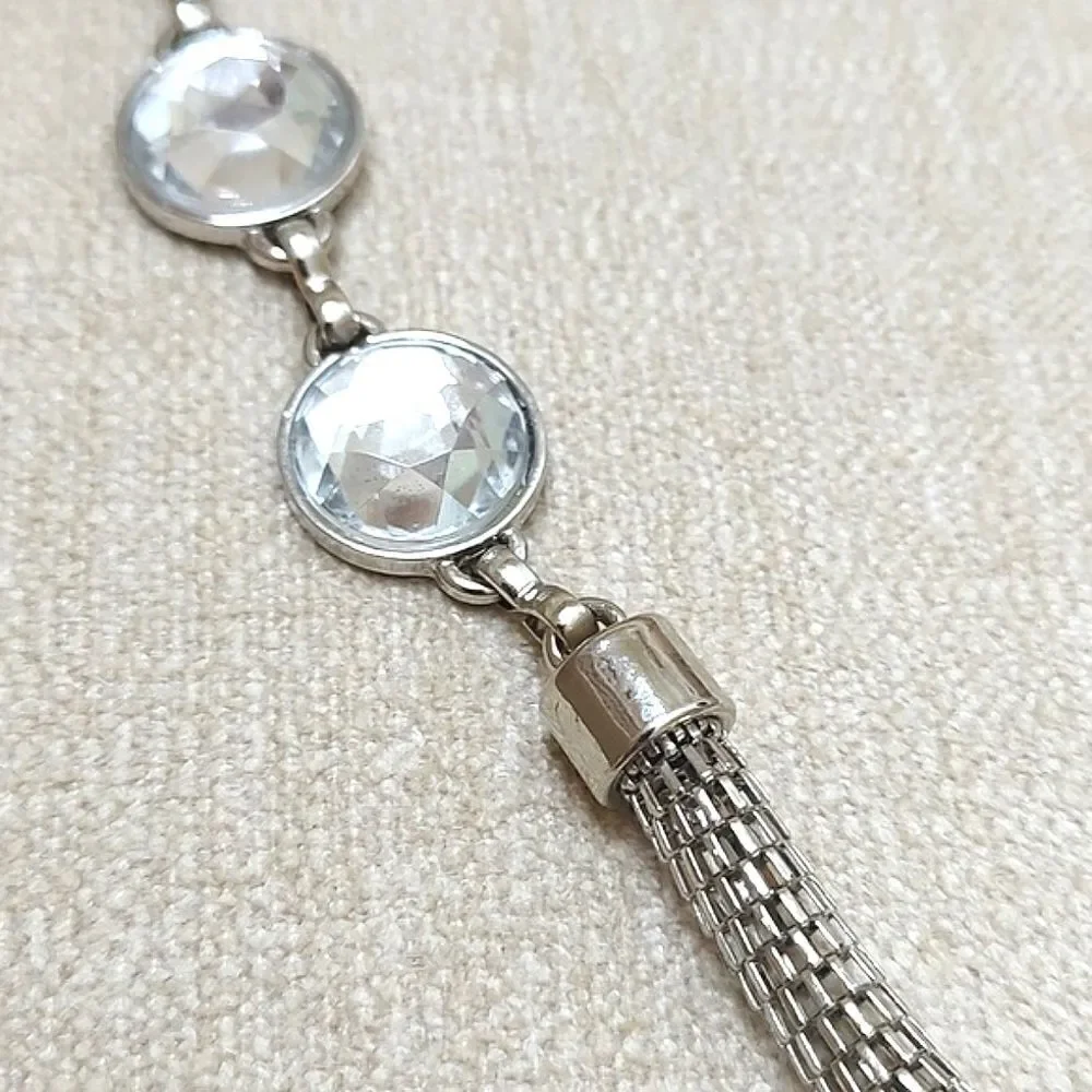 Silver Metal Coil Link Faceted Stone Adjustable Waist Hip Belt